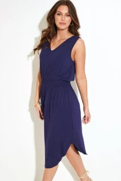 Pour Moi Jenny Fuller Bust Shirred Waist Midi Stretch Dress - Navy -PMoi Clothing Shop 281351 20220331154600