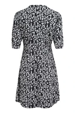 Pour Moi Emma V Neck Woven Ruche Sleeve Tea Dress - Mono Geo -PMoi Clothing Shop 281502 20220419113400