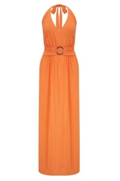 Pour Moi Halter Neck Gold Buckle Maxi Beach Dress - Orange -PMoi Clothing Shop 281626 20220404130600