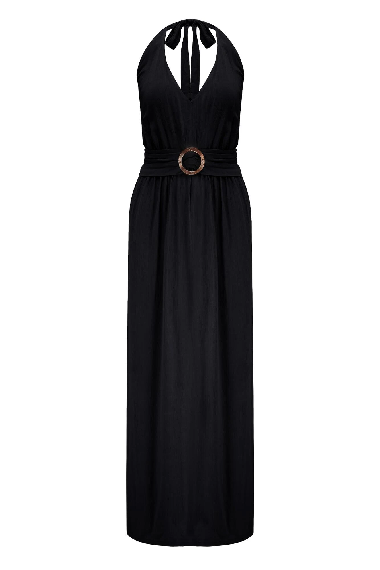 Pour Moi Halter Neck Gold Buckle Maxi Beach Dress - Black 7 Pour Moi Halter Neck Gold Buckle Maxi Beach Dress - Black - Image 5