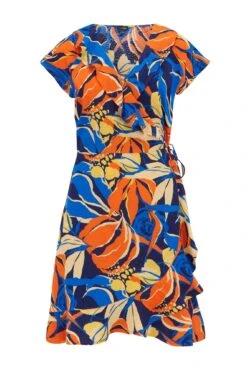 Pour Moi Textured Woven Wrap Beach Dress - Navy/Coral -PMoi Clothing Shop 281959 20220420141100