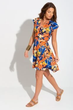 Pour Moi Textured Woven Wrap Beach Dress - Navy/Coral -PMoi Clothing Shop 281960 20220420141100