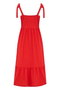 Pour Moi Laura Pique Tie Strap Tiered Midi Dress - Red -PMoi Clothing Shop 282160 20230224134700