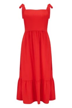 Pour Moi Laura Pique Tie Strap Tiered Midi Dress - Red -PMoi Clothing Shop 282161 20230224134700