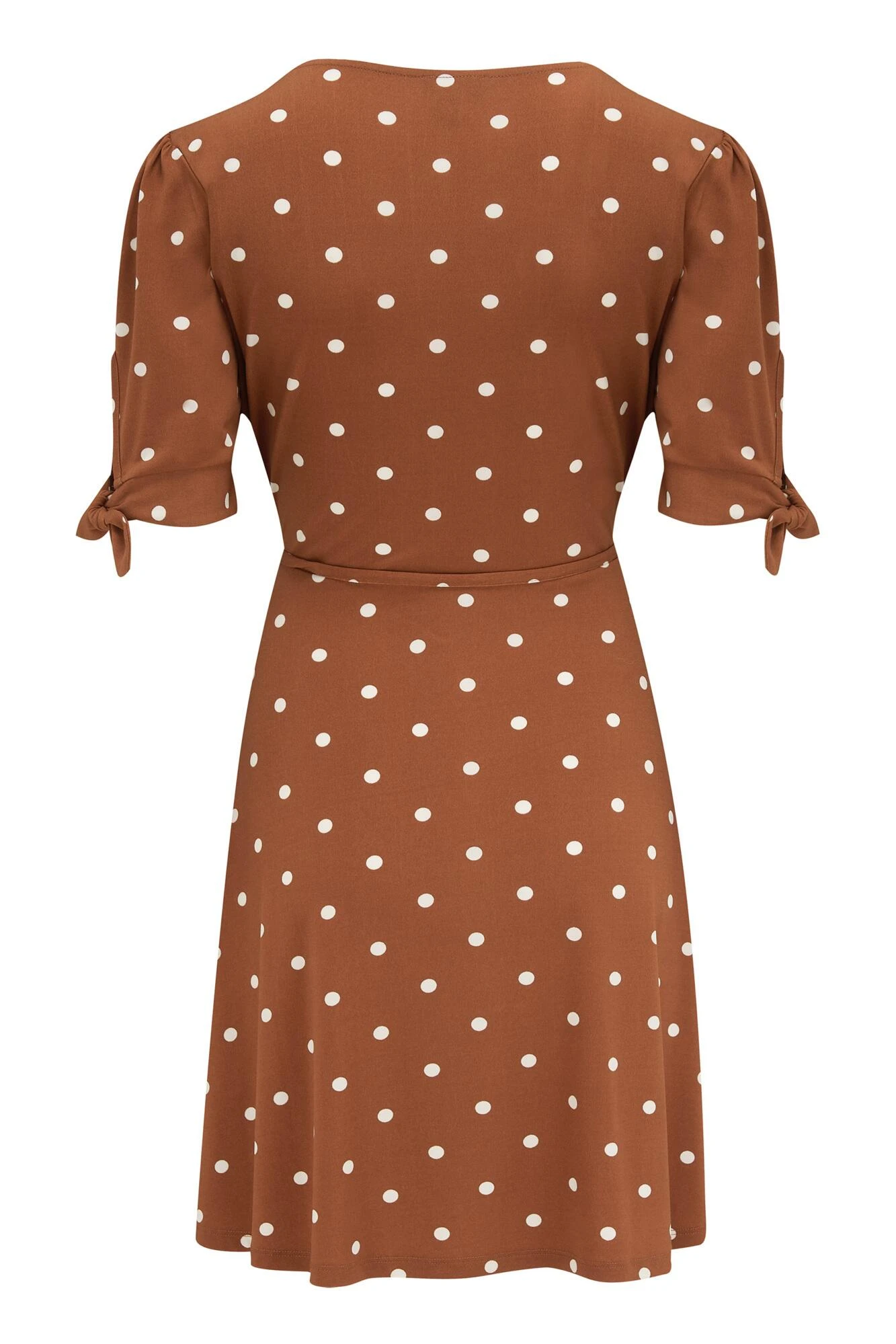Pour Moi Bella Slinky Stretch Tie Sleeve Tea Dress - Coffee Spot 9 Pour Moi Bella Slinky Stretch Tie Sleeve Tea Dress - Coffee Spot - Image 7