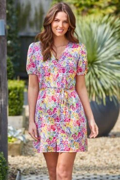 Pour Moi Margot Woven Satin Short Tea Dress - Multi -PMoi Clothing Shop 282959 20230314102200