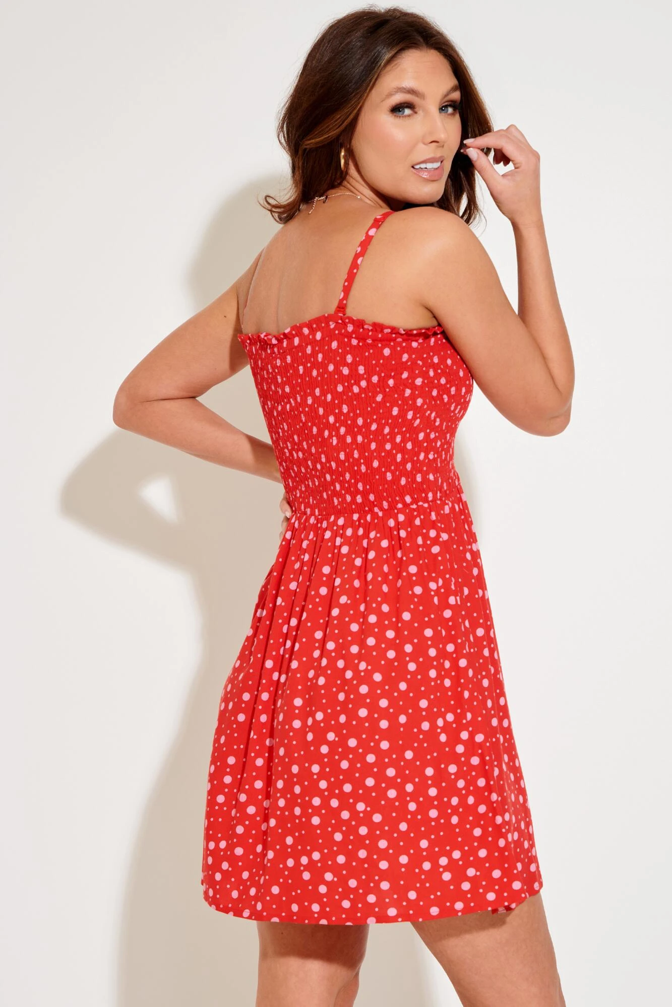 Pour Moi Strapless Shirred Bandeau Short Beach Dress - Red/Pink 5 Pour Moi Strapless Shirred Bandeau Short Beach Dress - Red/Pink - Image 3