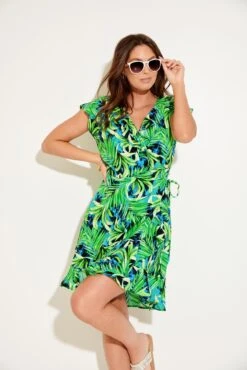 Pour Moi Woven Frill Wrap Beach Dress - Green Leaf -PMoi Clothing Shop 283609 20220428163200