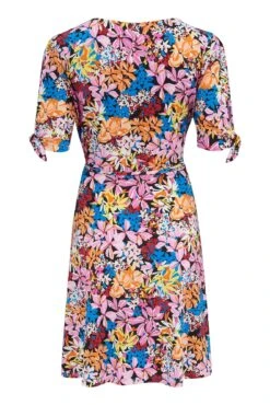 Pour Moi Bella Slinky Stretch Tie Sleeve Tea Dress - Multi -PMoi Clothing Shop 283667 20230124132500