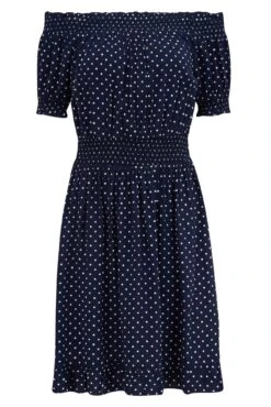 Pour Moi Eloise Puff Sleeve Woven Bardot Dress - Navy Spots -PMoi Clothing Shop 285046 20220428112000