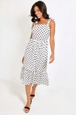 Pour Moi Laura Pique Tie Strap Tiered Midi Dress - White/Black -PMoi Clothing Shop 285207 20230605094700