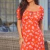 Pour Moi Emma Puff Sleeve Multiway Woven Mini Dress - Orange/Pink Floral -PMoi Clothing Shop 285436 20220517100500