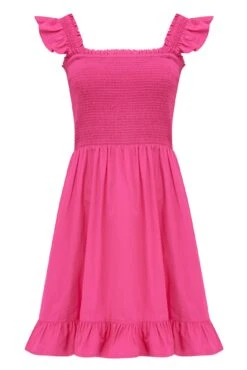 Pour Moi Lucy Cotton Poplin Frill Shoulder Mini Dress - Bright Pink -PMoi Clothing Shop 285476 20220505143800