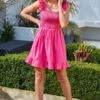 Pour Moi Lucy Cotton Poplin Frill Shoulder Mini Dress - Bright Pink -PMoi Clothing Shop 285477 20220505143800