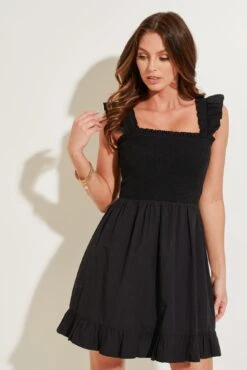 Pour Moi Lucy Cotton Poplin Frill Shoulder Mini Dress - Black -PMoi Clothing Shop 285484 20220505144100