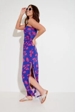 Pour Moi Jersey Strapless Side Split Multiway Maxi Beach Dress - Cobalt/Pink -PMoi Clothing Shop 285871 20220523105800