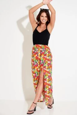 Pour Moi Cross Back Strappy Jersey Woven Mix Maxi Beach Dress - Pink/Red/Black -PMoi Clothing Shop 285913 20220518143000