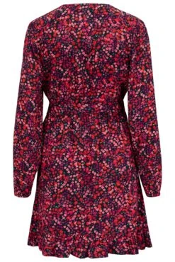 Pour Moi Kelly Woven Viscose Balloon Sleeve Frill Wrap Dress - Red Floral -PMoi Clothing Shop 288318 20230124110300