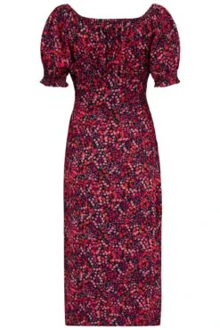 Pour Moi Emma Woven Viscose Puff Sleeve Midi Tea Dress - Red Floral -PMoi Clothing Shop 288332 20230124122200