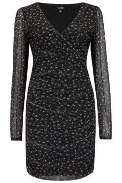 Pour Moi Ivy Mesh Bodycon Mini Dress - Black Ditsy -PMoi Clothing Shop 288666 20220720153800