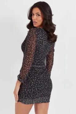 Pour Moi Ivy Mesh Bodycon Mini Dress - Black Ditsy -PMoi Clothing Shop 288668 20220621164000