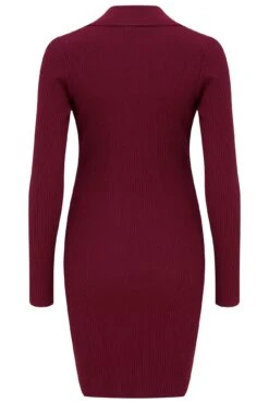 Pour Moi Eva Rib Knit V Neck Collar Mini Dress With LENZING™ ECOVERO™ Viscose - Berry -PMoi Clothing Shop 289868 20230223145600