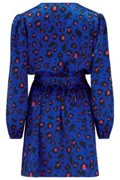 Pour Moi Millie Faux Wrap Woven Satin Dress - Cobalt Leopard -PMoi Clothing Shop 289898 20221208094000