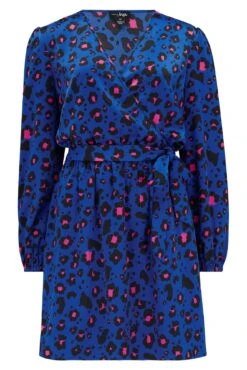 Pour Moi Millie Faux Wrap Woven Satin Dress - Cobalt Leopard -PMoi Clothing Shop 289899 20221208094000