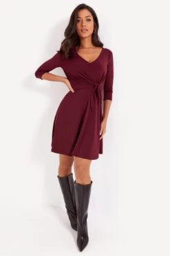 Pour Moi Blair Slinky Jersey Tie Waist Dress - Berry -PMoi Clothing Shop 290036 20221010121300