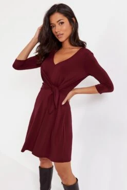 Pour Moi Blair Slinky Jersey Tie Waist Dress - Berry -PMoi Clothing Shop 290037 20221010121300