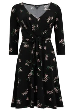 Pour Moi Blair Slinky Jersey Tie Waist Dress - Black Floral -PMoi Clothing Shop 290052 20221004162900