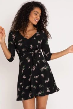 Pour Moi Blair Slinky Jersey Tie Waist Dress - Black Floral -PMoi Clothing Shop 290054 20221004162900