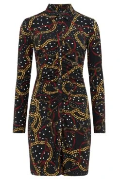 Pour Moi Brooke Jersey Ruched Front Shirt Dress - Black/Gold -PMoi Clothing Shop 290071 20220817091800