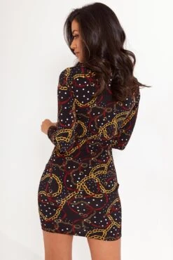 Pour Moi Brooke Jersey Ruched Front Shirt Dress - Black/Gold -PMoi Clothing Shop 290074 20220817091900