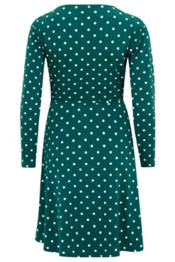 Pour Moi Bella Slinky Jersey Long Sleeve Tea Dress - Forest/White -PMoi Clothing Shop 290453 20221005091300