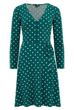 Pour Moi Bella Slinky Jersey Long Sleeve Tea Dress - Forest/White -PMoi Clothing Shop 290454 20221005091300