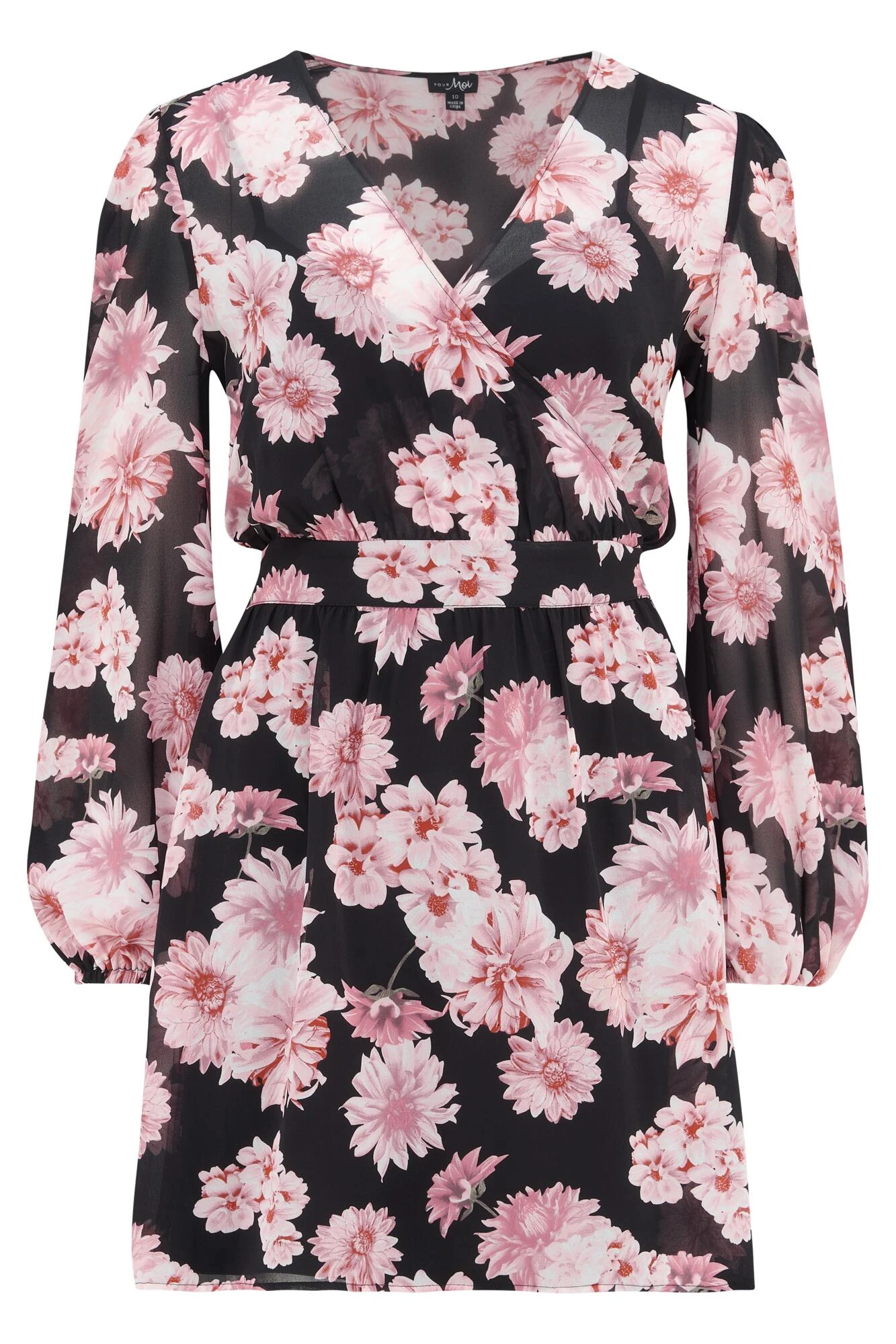 Pour Moi Natalya Chiffon Puff Sleeve Dress - Black Floral 9 Pour Moi Natalya Chiffon Puff Sleeve Dress - Black Floral - Image 7