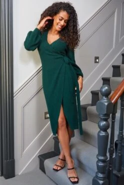 Pour Moi Elle Knit Midi Wrap Dress - Forest -PMoi Clothing Shop 293689 20221005133300