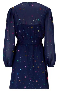 Pour Moi Natalya Chiffon Puff Sleeve Dress - Navy Mix -PMoi Clothing Shop 294251 20230224135800