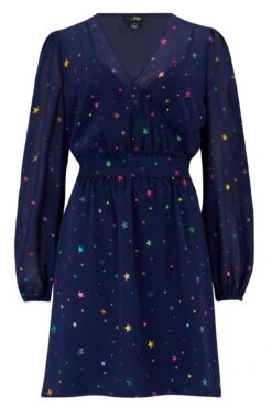 Pour Moi Natalya Chiffon Puff Sleeve Dress - Navy Mix -PMoi Clothing Shop 294252 20230224135800