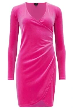 Pour Moi Suki Stretch Velvet Wrap Bodycon Dress - Hot Pink -PMoi Clothing Shop 295533 20221109152000