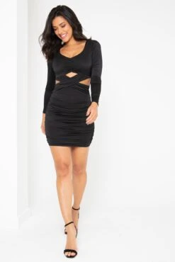 Pour Moi Nina Shine Jersey Cut Out Mini Bodycon Dress - Black -PMoi Clothing Shop 295548 20221214165500