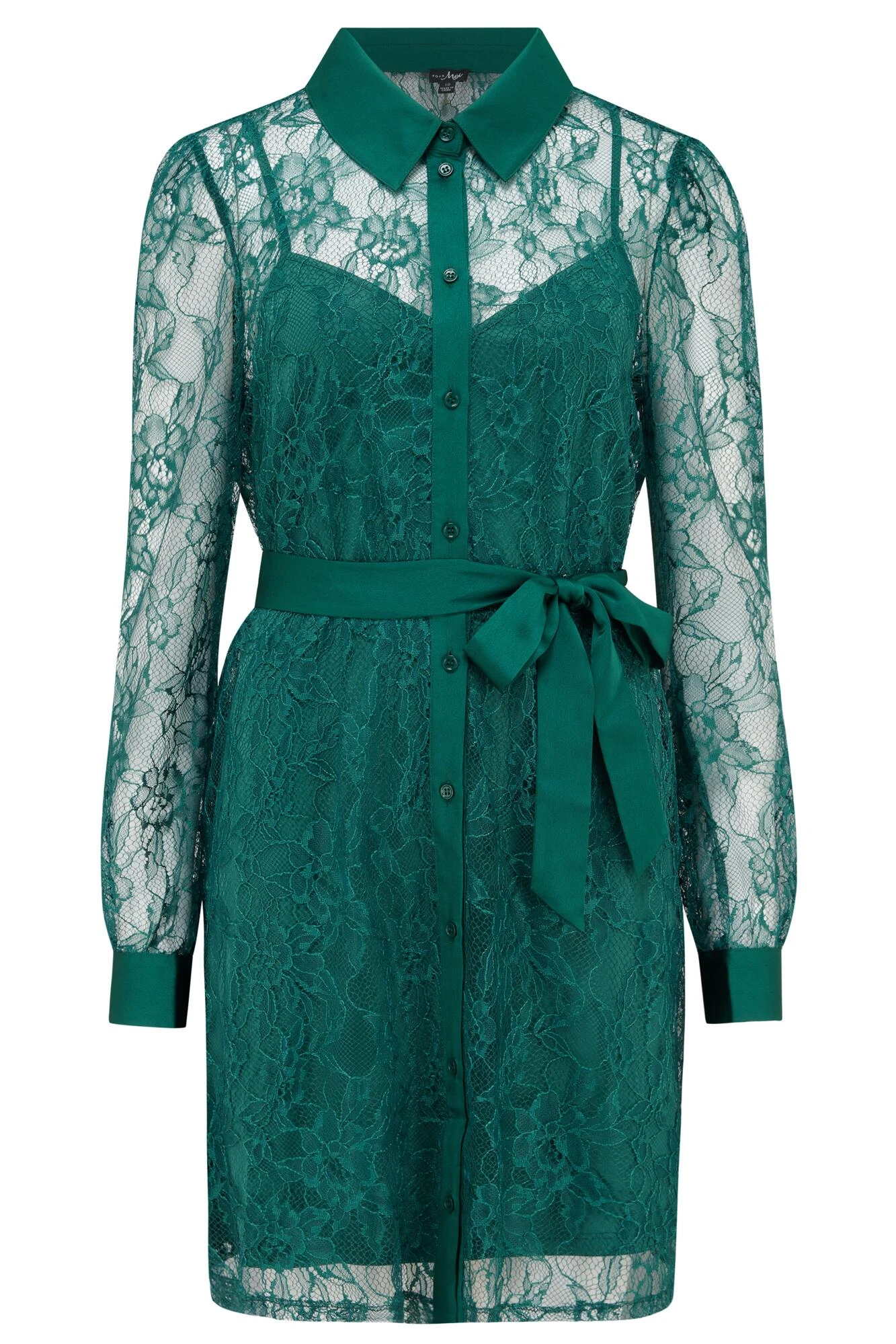 Pour Moi Clara Long Sleeve Lace Shirt Dress - Forest 9 Pour Moi Clara Long Sleeve Lace Shirt Dress - Forest - Image 7