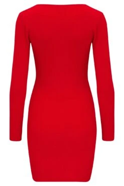 Pour Moi Sasha Rib Knit Square Neck Mini Dress With LENZING™ ECOVERO™ Viscose - Red -PMoi Clothing Shop 297179 20230223133400