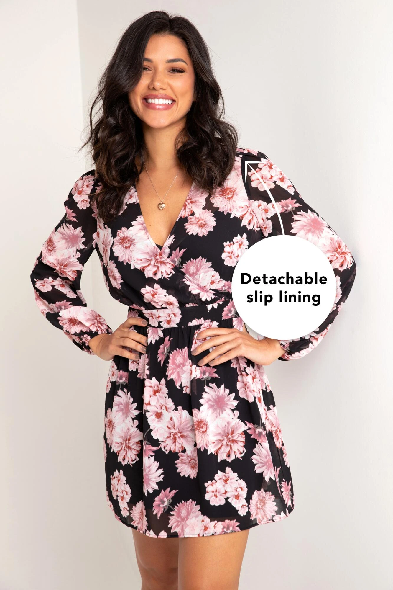 Pour Moi Natalya Chiffon Puff Sleeve Dress - Black Floral 4 Pour Moi Natalya Chiffon Puff Sleeve Dress - Black Floral - Image 2