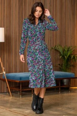 Pour Moi Bailey Slinky Jersey Midi Shirt Dress - Black Ditsy -PMoi Clothing Shop 297847 20230222164600