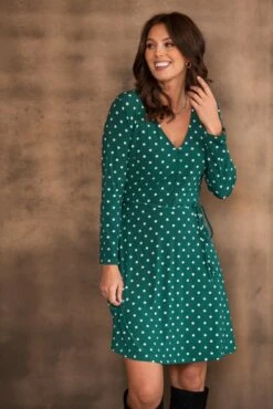 Pour Moi Bella Slinky Jersey Long Sleeve Tea Dress - Forest/White -PMoi Clothing Shop 297868 20221005091300