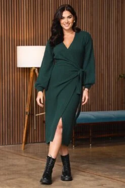 Pour Moi Elle Knit Midi Wrap Dress - Forest