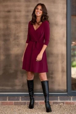 Pour Moi Blair Slinky Jersey Tie Waist Dress - Berry -PMoi Clothing Shop 298144 20221010121400