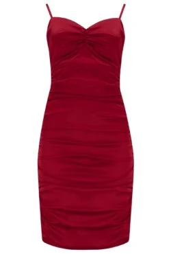 Pour Moi Elena Stretch Satin Bodycon Mini Dress - Deep Red -PMoi Clothing Shop 299015 20221025105000